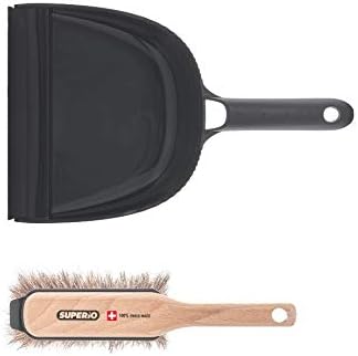 Superio Handheld Comfort Grip Dustpan and Brush Set - Hand Broom with Swiss Natural Horsehair Bristles.