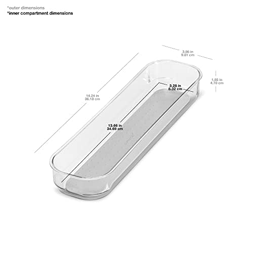 madesmart Antimicrobial 14 x 4 Clear Soft Grip Bin, 14" x 4", Light Grey