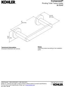 KOHLER 73147-CP Composed pivoting Toilet Tissue Holder, 2.00 x 3.19 x 6.00, Polished Chrome