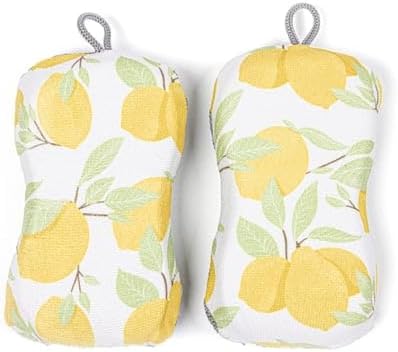 MĂkitchen Premium Microfiber Sponge Set for Dishes and Cleaning, 2 Pack, Printed (Lemon Tree)