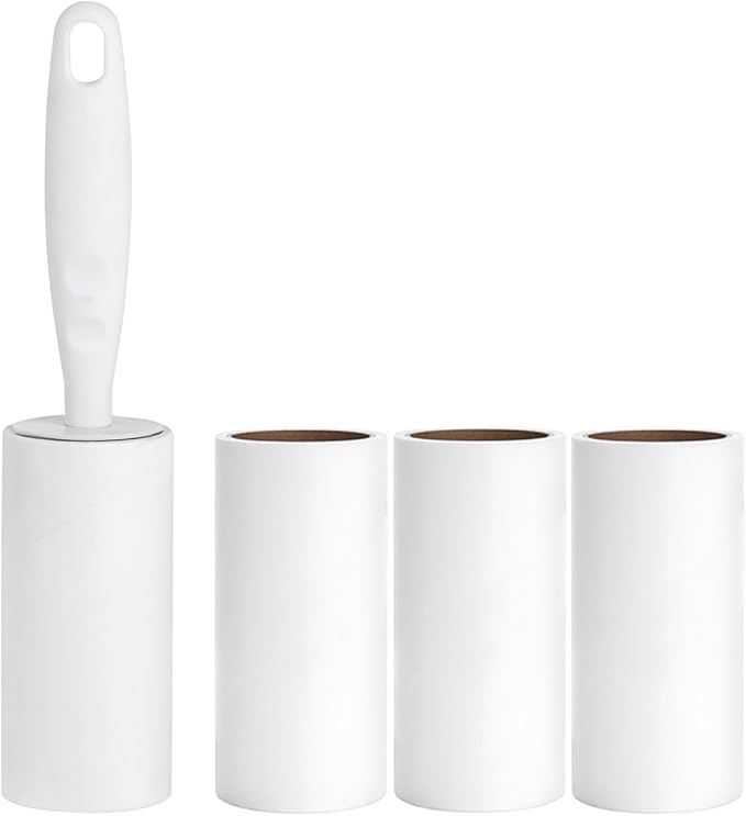 Lint Roller for Pet Hair Extra Sticky Lint Removal Roller with 3 Refills, Reusable Handle with 4 Sticky Rolls Total 240 Sheets (White Stick)