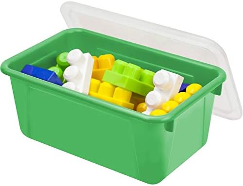 Storex Small Cubby Bins – Plastic Storage Containers for Classroom with Non-Snap Lid, 12.2 x 7.8 x 5.1 inches, Green, (62409U05C) (Pack of 5)