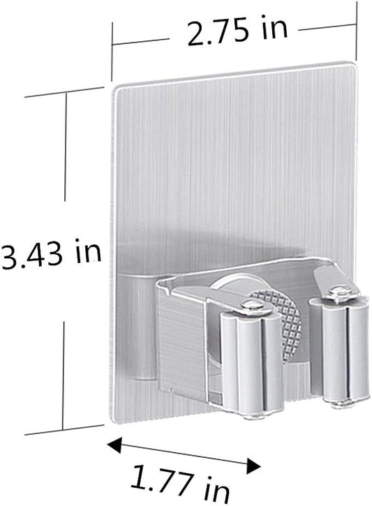Fairy 2 Pack Stainless Steel Mop Broom Rack, Non-Perforated Self-Adhesive Hook Wall-Mounted Mop Rack, Heavy Duty Waterproof and Non-Slip for Bathroom, Kitchen, Garage