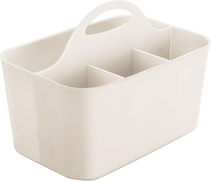 mDesign Small Plastic Shower/Bath Storage Organizer Caddy Tote with Handle for Dorm, Shelf, Cabinet - Hold Soap, Shampoo, Conditioner, Combs, Brushes, Lumiere Collection, Cream/Beige (Pack of 2)