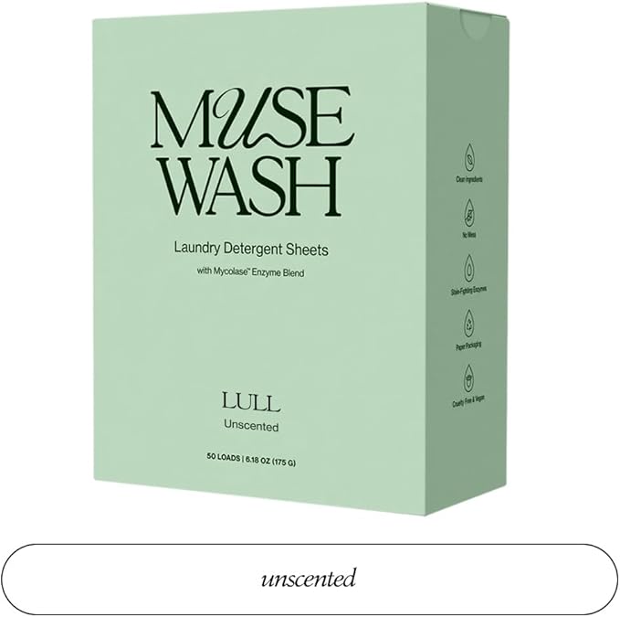 Laundry Detergent Sheets | Enzyme-Powered, Vegan, Paraben-Free | Sensitive Skin | Plastic-Free, Eco-Friendly, Travel-Ready Packaging (50 Loads – 1 Box, LULL Unscented)