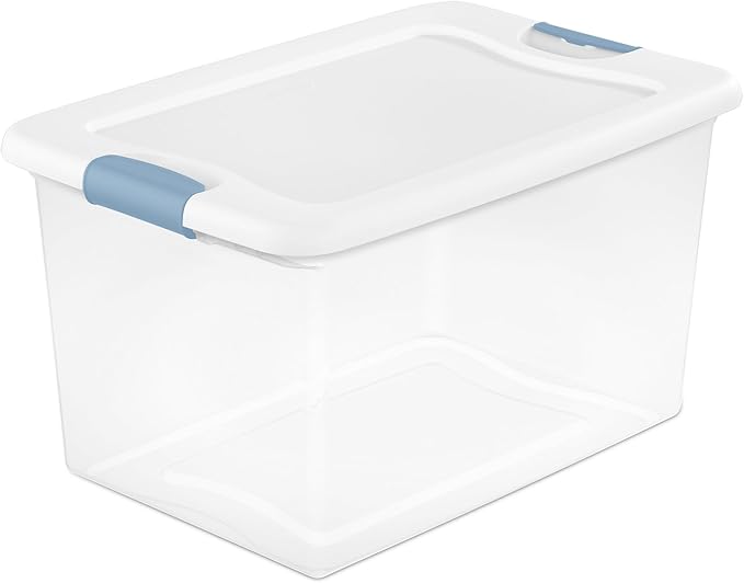 Sterilite 12-Pack 64 Quart Latching Box, Clear Plastic Storage Organizer Bins with White Lids - Large Stackable Containers for Home Bedroom, Dorm Room, and Closet Organization