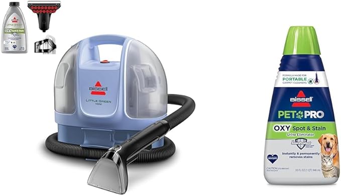 Little Green Mini Limited Edition Color Lake Blue, 4075F + BISSELL® PET PRO OXY Spot & Stain Formula for Portable Carpet Cleaners, 32 oz., 2034