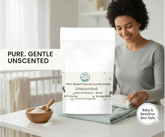 Enzyme Laundry Booster Powder - Unscented | Plant-Based, 6-Enzyme Blend for Maximum Stain & Odor Removal | Biodegradable, Boosts Detergent in All Water Temperature, HE Compatible, 16 Oz
