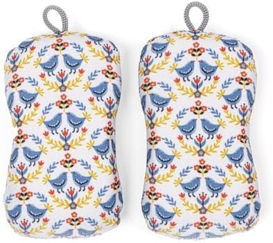 MĂkitchen Premium Microfiber Sponge Set for Dishes and Cleaning, 2 Pack, Printed (Scandi Birds)