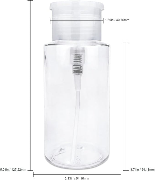 7oz Clear Push Down Pump Dispenser Empty Refillerble Bottle with Flip Top Cap - for Nail Polish, Travel, Cosmetics Packaging
