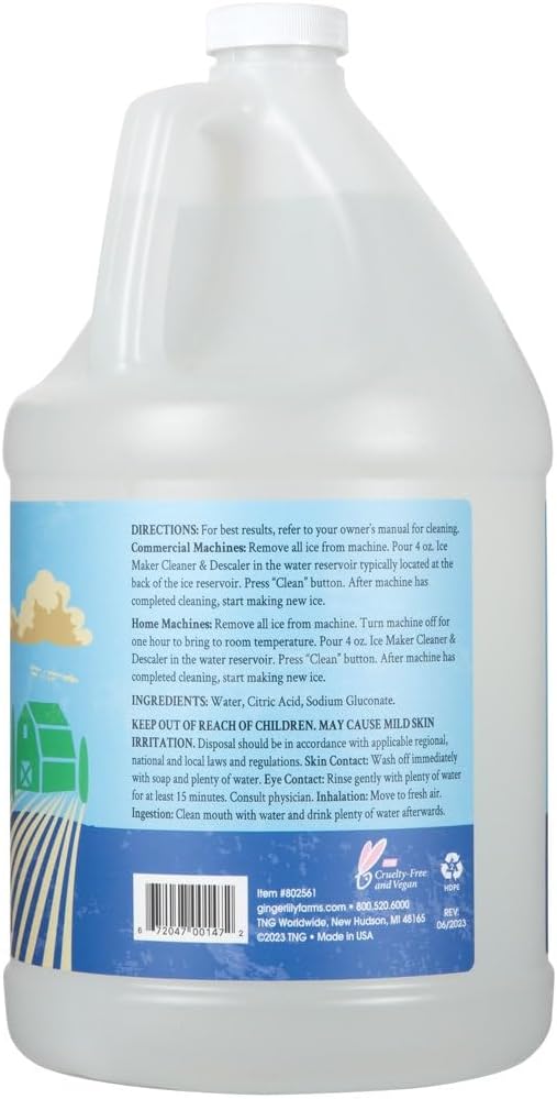 Ginger Lily Farms Botanicals Plant-Based Ice Maker Cleaner & Descaler for All Ice Machines, 32 Uses, Safe for All Metals, 1 Gallon (128 fl. oz.)