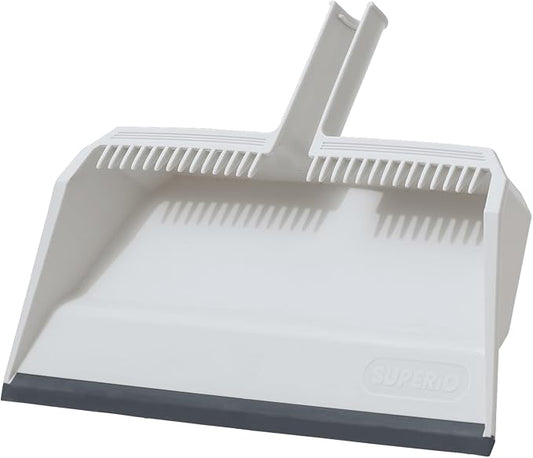 Superio 3-Pack Wide Plastic Dustpan with Comb - 16" Wide, Rubber Lip, Broom Handle Clip, White