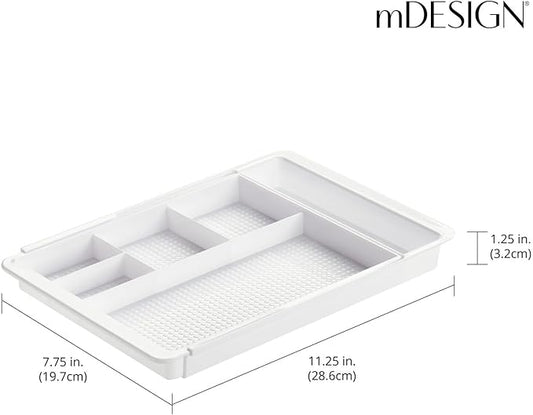 mDesign Expandable Plastic Drawer Organizer and Storage Container for Office Supplies - Gel Pen Pencil, Marker, Stationary, Desk Supply Holder for Drawers and Desktop - Lumiere Collection - White
