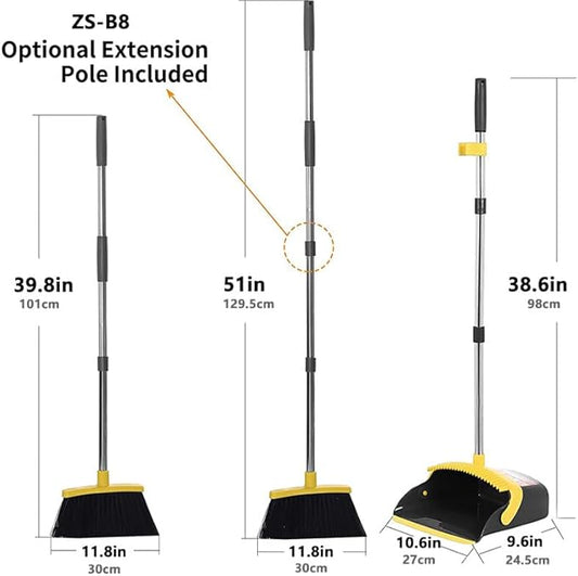 2-Pack is More economical,Upgraded Broom and Dustpan, with 52" Long Handle, Dustpan Teeth with self-Cleaning Function, Indoor and Outdoor Sweeping, Perfect for Home Office