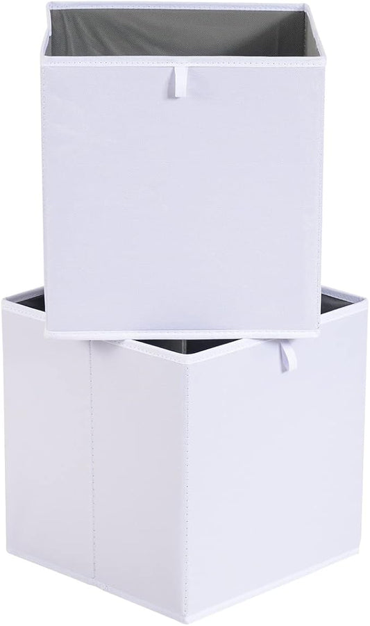 Amazon Basics Collapsible Closet Organizer Cube Storage Bins, Space-Saving Storage Baskets for Shelves, White, 10.5x10.5x11", 6-Pack