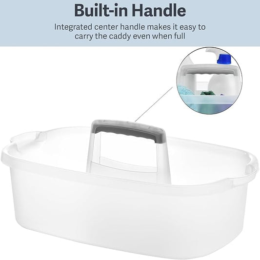 Haundry Large Cleaning Caddy with Handle, Cleaning Tool Storage Basket Organizer, Sturdy Pail Bucket Organizer, Household Bucket for Cleaning Supplies - Clear