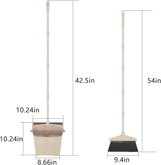 Broom with Dustpan Combo Set 54ā Long Handle Household Dust Pan for Home Cleaning ļ¼Beigeļ¼