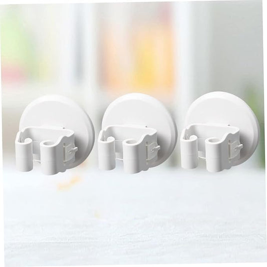 Lurrose 2sets Mop Broom Holder Wall-Mounted Suction Clamp No Drilling Storage Solution for Bathroom Kitchen 3pcs*2