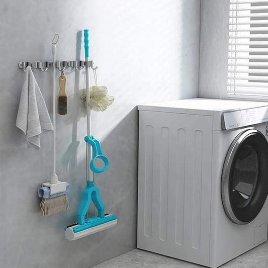 Broom Mop Holder Wall Mount Stainless Steel Tool Hanger Storage Organizer for Home, Kitchen, Garage, Garden, Laundry Room, Bathroom Organization and Storage(4 Racks 5 Hooks)