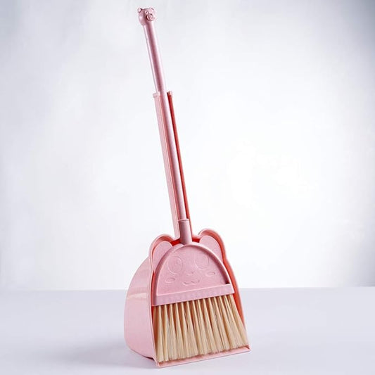 Mini Broom with Dustpan for Kids,Little Housekeeping Helper Set (Pink)
