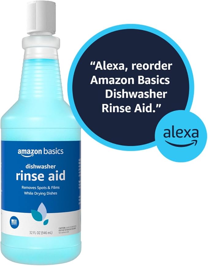 Amazon Basics Dishwasher Rinse Aid Liquid, 32 Fl Oz, Pack of 1