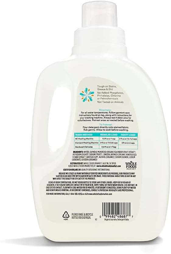 365 by Whole Foods Market Organic Baby Laundry Detergent | Unscented | 50 Fl Oz | Pack of 2 | 33 HE Loads