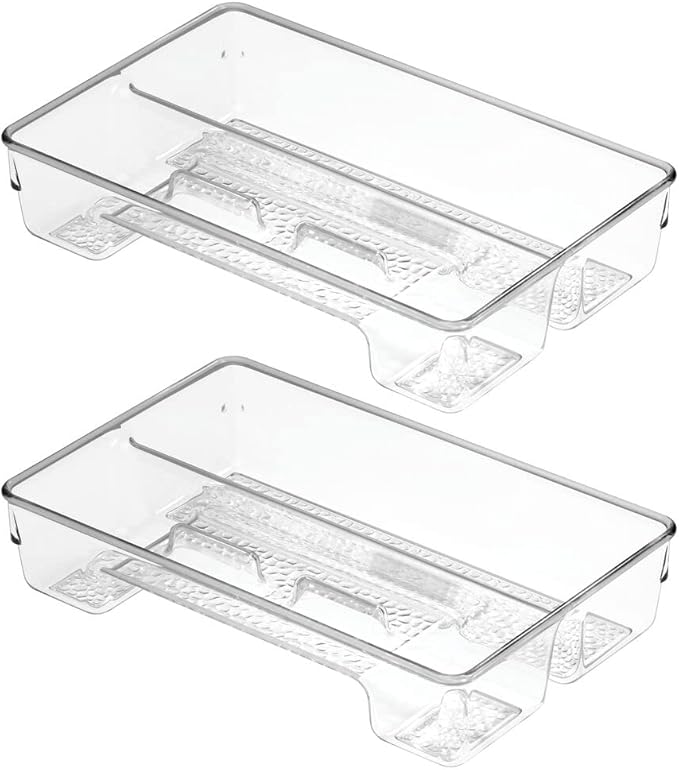 mDesign Plastic Toothbrush Holder, Storage Organizer Bin for Bathroom Vanity, Drawer, Cabinet, Closet - Holds Electric Spin Toothbrush, Toothpaste, Dental Floss Picks, Whitening Strips, 2 Pack - Clear