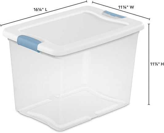 Sterilite 6-Pack Latching Box, Under Bed Storage Bins with Lids, Clear Plastic, 25 Quart - Heavy-Duty Organizing Containers for Closet, Bathroom, and Office