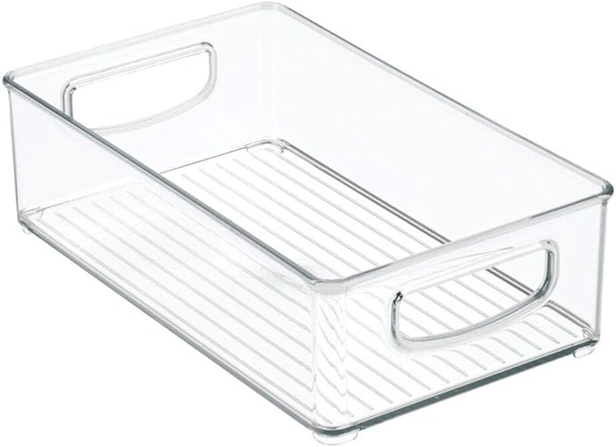 mDesign Small Plastic Baby Nursery and Food Organizer -Storage Holder Bin with Handles for Closet, Cupboard, Cabinet, Drawers, Shelves - Holds Canned Food, Bottles, Formula - Ligne Collection, Clear