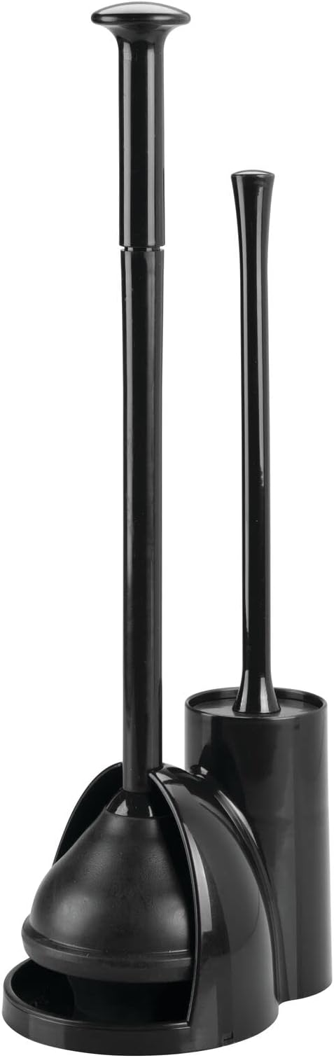 mDesign Hidden Plunger and Brush Set for Toilet Bowl - Combo with Holder Caddy - Aura Collection - Black