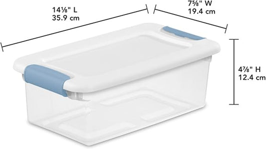 Sterilite 48-Pack Latching Box, Under Bed Storage Bins with Lids, Clear Plastic, 6 Quart - Heavy-Duty Organizing Containers for Closet, Bathroom, and Office