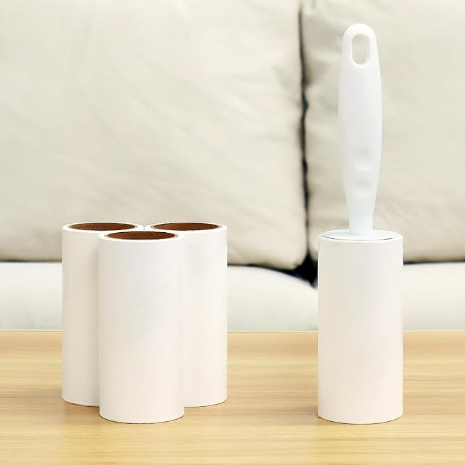 Lint Roller for Pet Hair Extra Sticky Lint Removal Roller with 3 Refills, Reusable Handle with 4 Sticky Rolls Total 240 Sheets (White Stick)