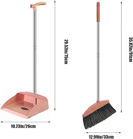 Broom and Dustpan Set for Home Indoor 180 Rotatable Broom with Dustpan Combo Set for Office Home Kitchen Lobby Floor Cleaning Broom Dustpan for Indoor & Outdoor Sweeping (Pink)