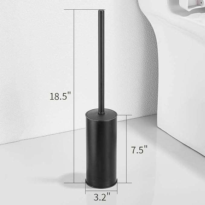Freestanding Toilet Brush Holder for bathrooms 304 Stainless Steel Toilet Brush Stand Round Storage and Organization Rust Resistant 18-inch high Matte Black Finished