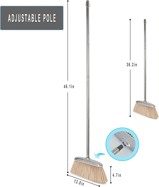 Indoor & Outdoor Brooms, VOOWO 46” Kitchen Broom with Long Handle, Heavy Duty Brooms for Home Kitchen Broom for Office, Angle Brooms for Sweeping with Stainless Steel Handle
