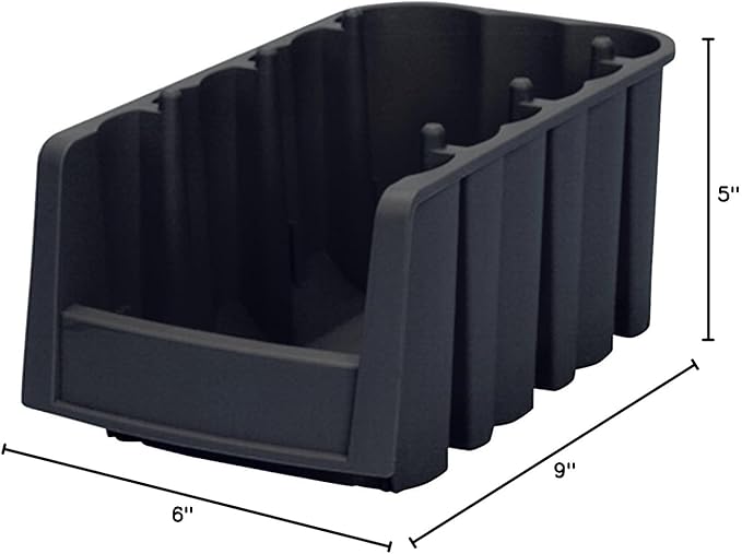 Akro-Mils 30796 Economy Stacking Shelf Plastic Storage Bins, (9-Inch x 6-5/8-Inch x 5-Inch), Black (10-Pack)
