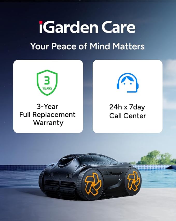 (2025 Upgrade) iGarden Pool Cleaner K36, Cordless Pool Vacuum Robot for Inground & Above Ground Pools, Smart Navigation, 220 Min Runtime, Touchscreen, Self-Parking, Cleans Floor, Wall & Waterline