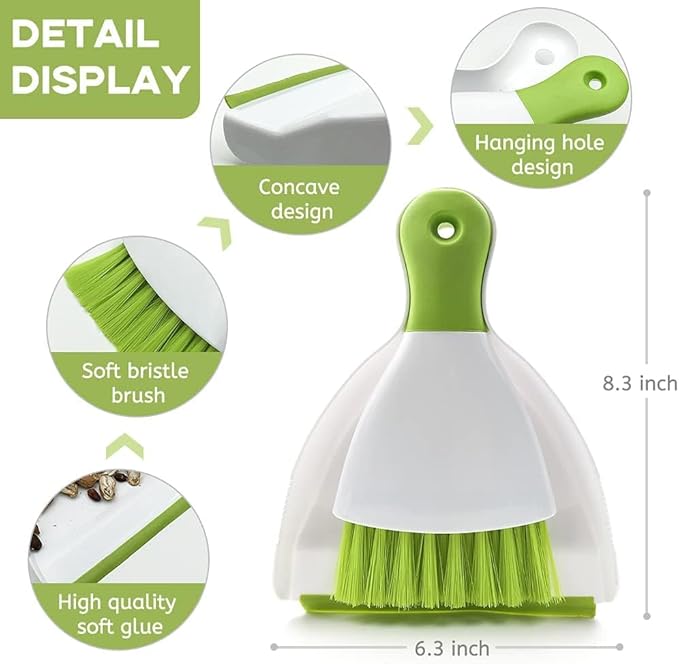 Dust pan Broom Brush Dustpan - Small Broom and Dustpan Set,Mini Broom and Dustpan,Small Dustpan and Brush Set for Home Cleaning, Sofa, Desk, Guinea Pig Cage, Cat Litter etc.(Light Green 2 Set)
