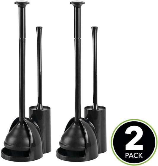 mDesign Hidden Plunger and Brush Set for Toilet Bowl - Brush Cleaner and Plunger Combo with Holder Caddy for Bathroom - Modern Toilet Brush and Plunger Set - Aura Collection - 2 Pack - Black