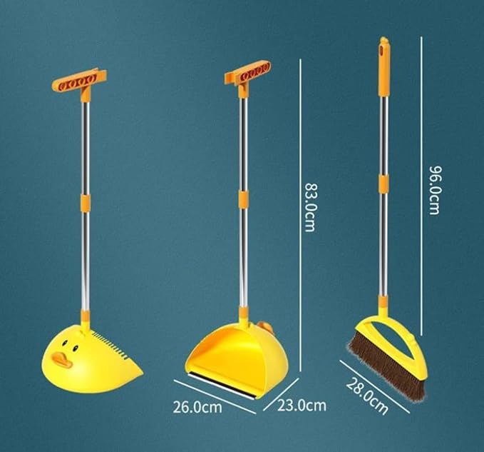 Cute Duck Cleaning Broom and Dustpan Set with Long Handle Stand Up Broom and Dustpan for Home Kitchen Room Office, Outdoor Indoor (Yellow)