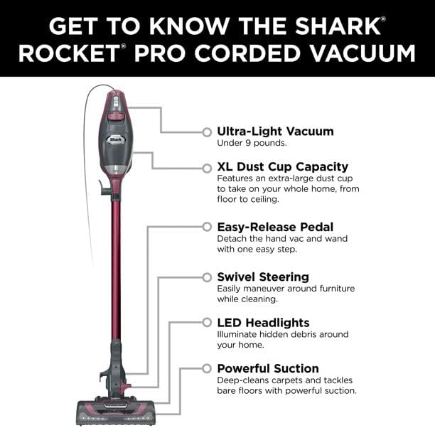 SHARK HV370 Rocket Pro Corded Stick Vacuum, Comet Red (Renewed)