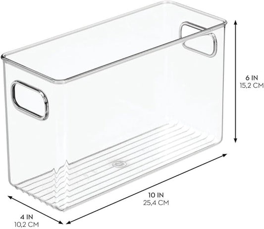 iDesign Pantry Storage Bins with Handles - Organizer Bins for Cabinets or Fridge - Set of 4 - Clear