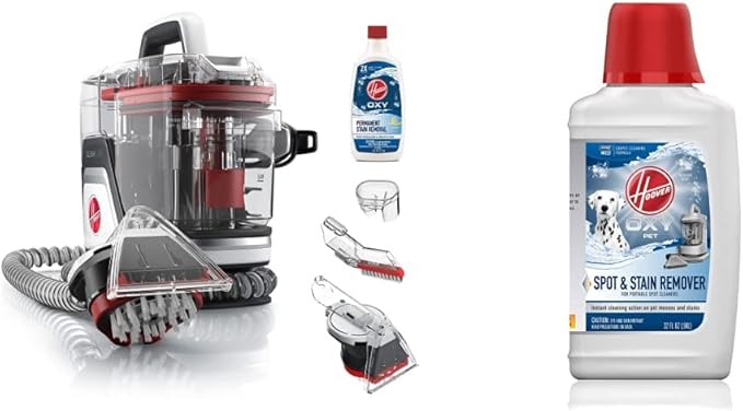 Hoover CleanSlate Plus Carpet & Upholstery Spot Cleaner with Spin Scrub Tool, FH14052 and Hoover Oxy Premixed Spot Cleaner Solution, Stain Remover and Odor Neutralizer for Pets 32oz Formula, AH30941