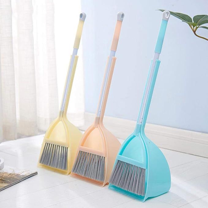 Mini Broom with Dustpan for Kids,Little Housekeeping Helper Set (Light Blue)