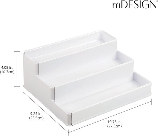 mDesign Plastic Expandable 3-Tier Shelf Rack Organizer - Storage for Bathroom Vanity, Cabinet, Cupboard, Drawer - Holds Medicine, Vitamins, Supplements, Cosmetics - Ligne Collection - White