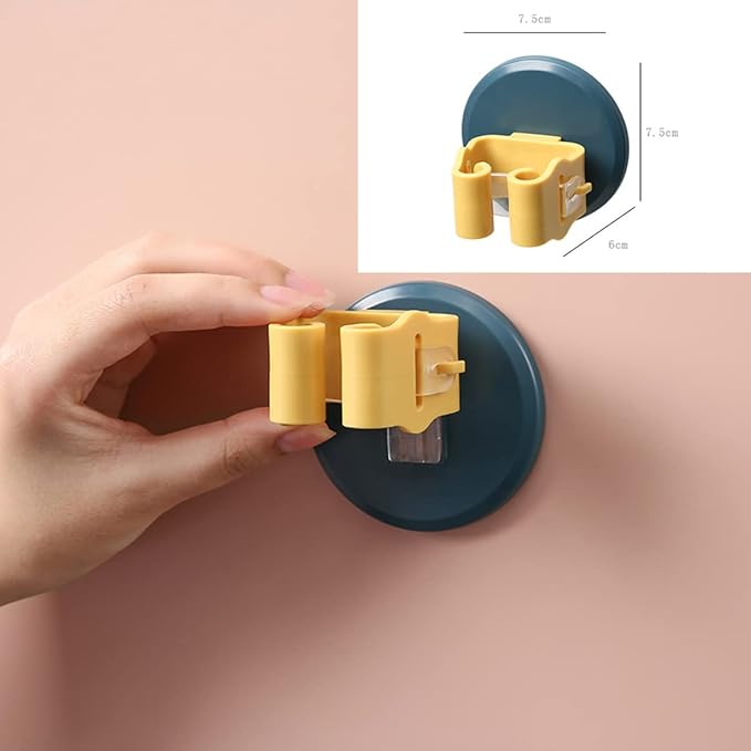 Lurrose 9pcs Mop and Broom Holder Wall-Mounted Clips for Easy Organization No Drilling Required for Kitchen Bathroom and Garage Storage Blue and Yellow