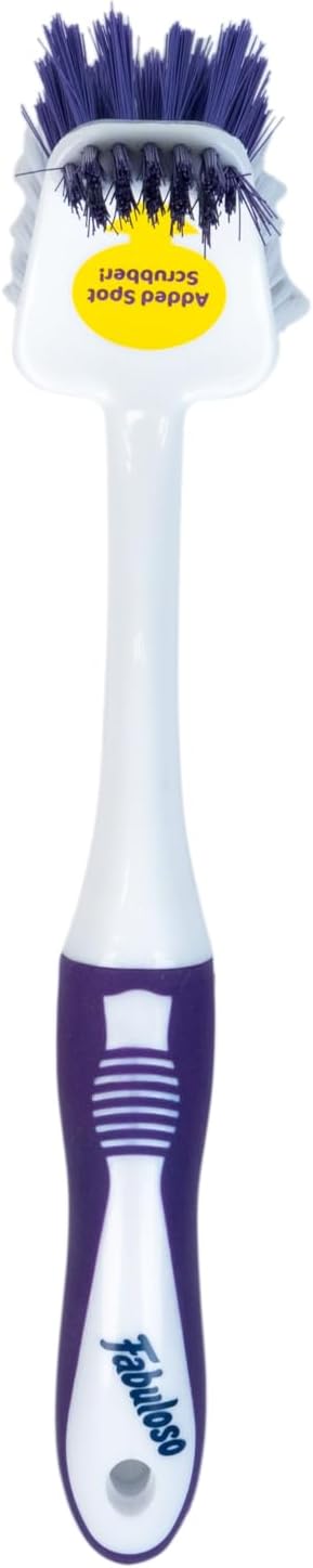 Fabuloso Tile Brush with Spot Scrubber, Long Bathroom Cleaning Brush with Medium Bristles, Shower Scrubber with Hanging Hole for Tile, Grout, Tubs, Floors and Bathroom Walls, 11 Inch
