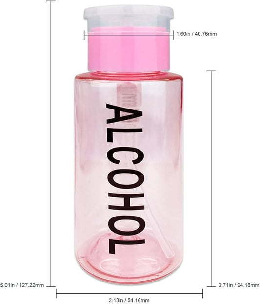7oz Pink with Word Imprint Push Down Pump Dispenser Empty Refillerable Bottle with Flip Top Cap - for Nail Polish, Travel, Cosmetics Packaging