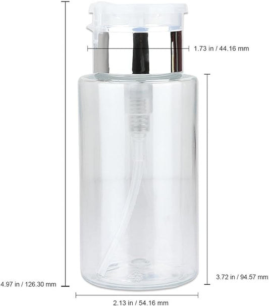 7oz Silver Push Down Pump Dispenser Empty Refillerble Bottle with Flip Top Cap - for Nail Polish, Travel, Cosmetics Packaging
