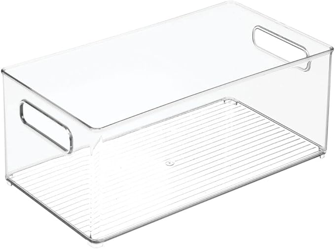 mDesign Plastic Deep Bin Organizer Caddy Container w/ Handles for Nursery, Kitchen, Pantry, Bathroom, Cabinet Storage Organization - Holds Snacks, Bottles, Baby Food Jar, Diaper - 14" Long -Clear